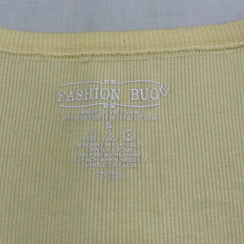 VTG Y2K Fashion Bug Butter Yellow Babydoll Tee with Rhinestone Cherries, Size S - Picture 3 of 5